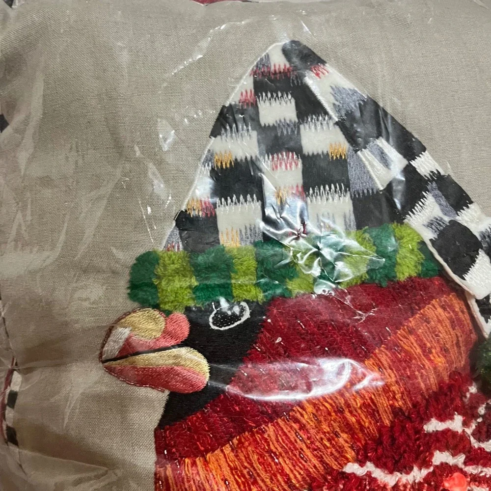 Mackenzie Childs‎ Night Cap Cardinal Pillow 20x20 Christmas Courtly Check Velvet